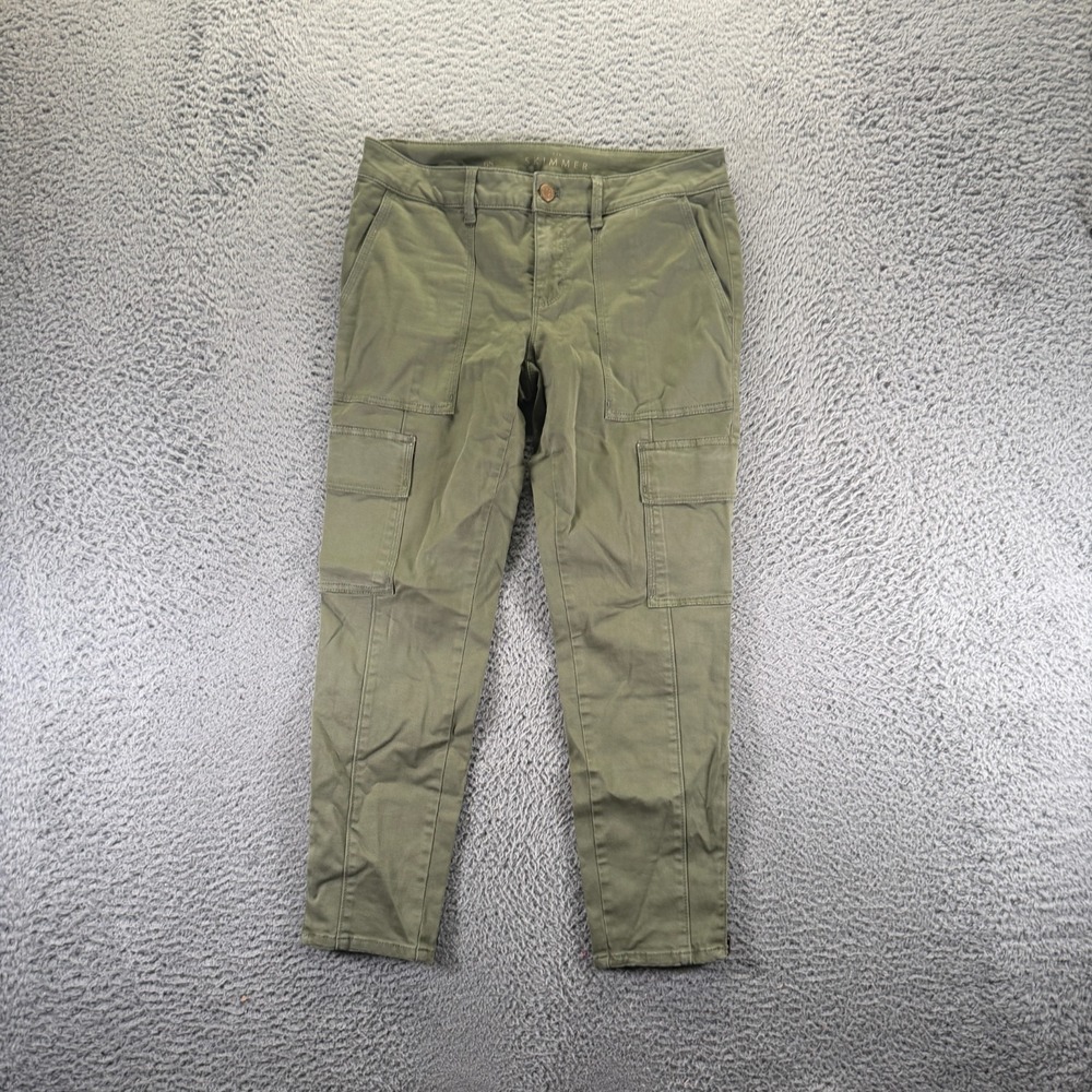 WHBM The Skimmer Pant Women 6 Green Cotton Cargo Taper Utility Stretch Workwear